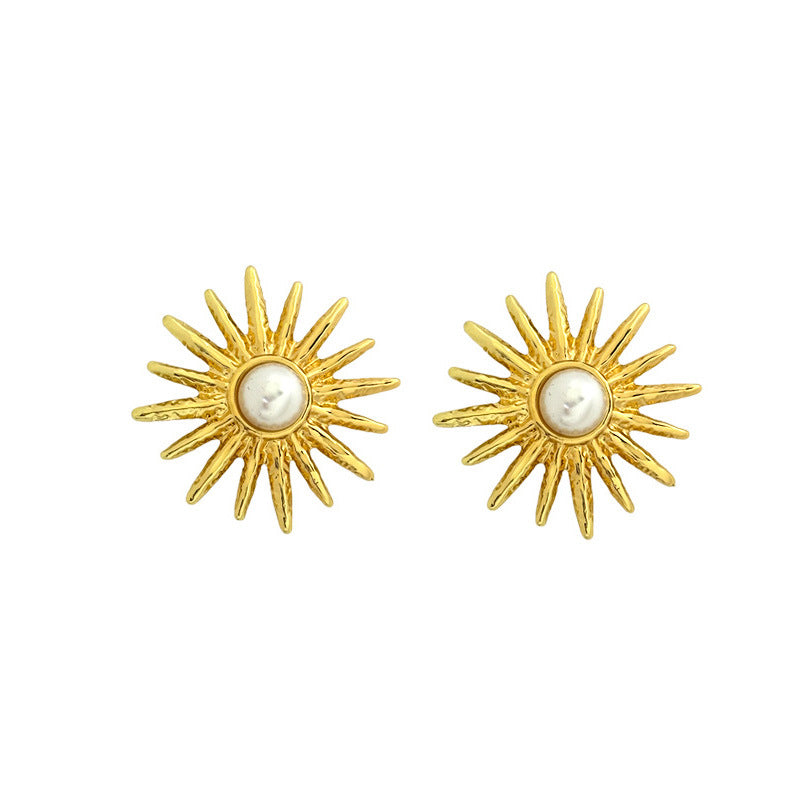 Sun Earrings with Simulation Pearls