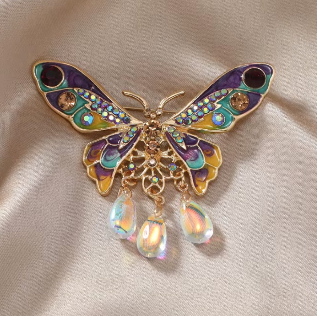 Butterfly Brooch with Rhinestones